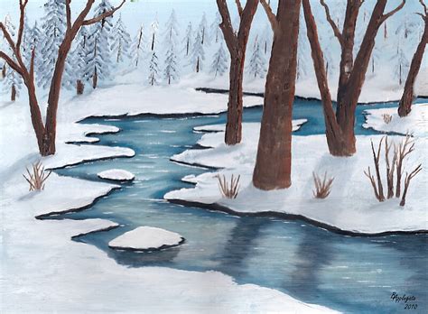 Winter Creek Landscape Oil Painting By Barbara Applegate Redbubble