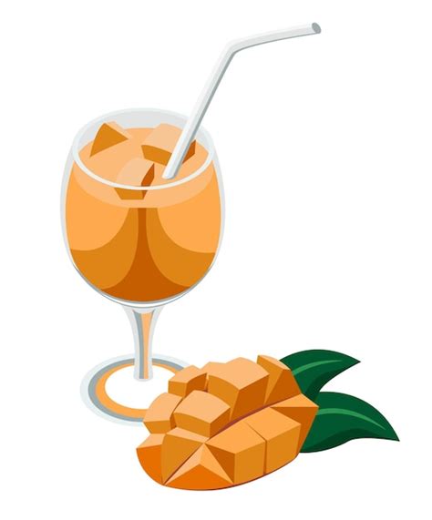 Premium Vector Vector Isometric Mango Smoothie In Glass With Straw