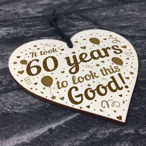 Funny 60th Birthday Gifts For Women Men Wooden Heart 60th Birthday ...