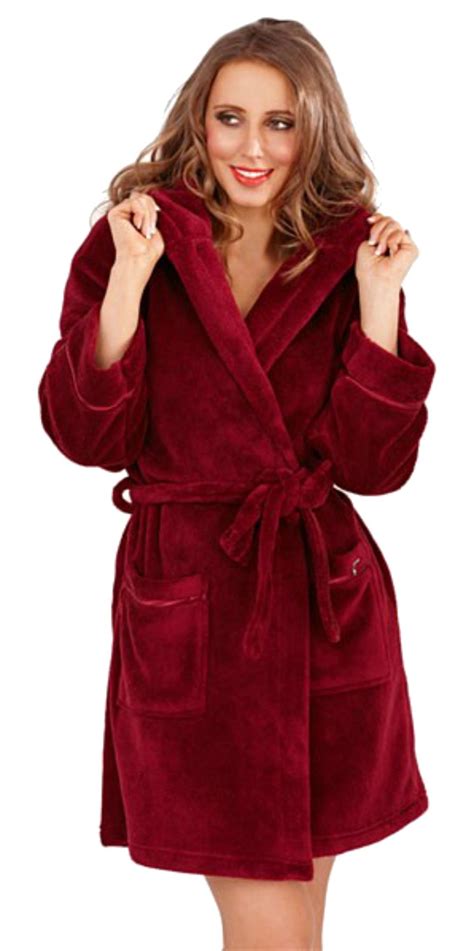 Womens Soft Hooded Short Bathrobe Dressing Gown Housecoat Ladies Girls