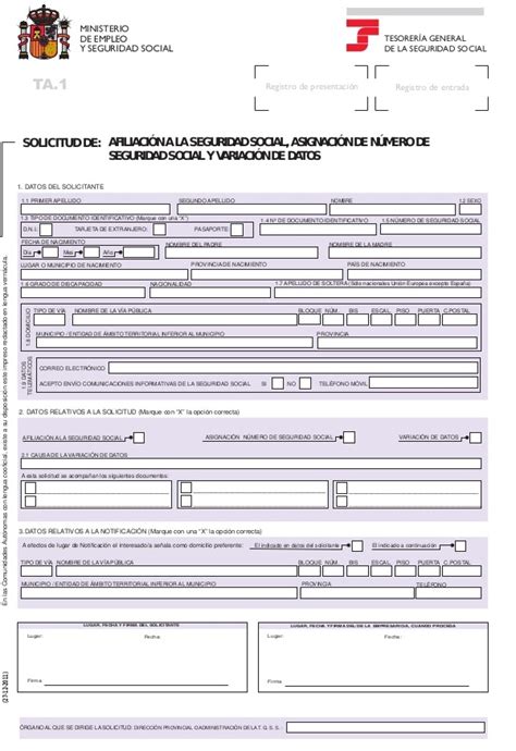 Como Llenar El Formulario Ta De La Seguridad Social