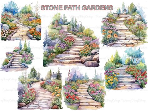 Stone Path Garden Clipart Cottage Core Stone Stairs Garden Png Stone