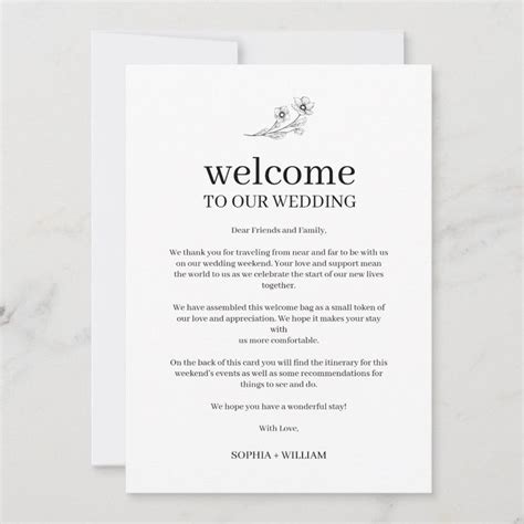 Sophia Simple Wedding Welcome Letter And Itinerary Zazzle Wedding