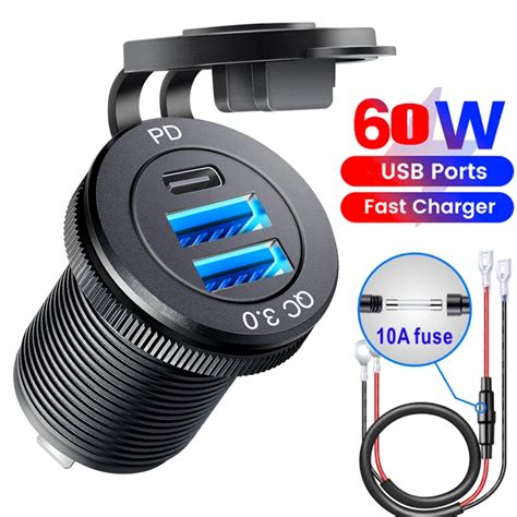 V Fi Tomada Usb Automotiva Araba G Soketi Pd Tip C Ve Qc Usb Ba