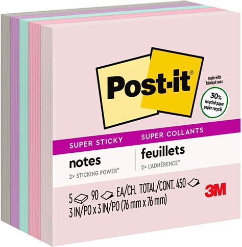 3m Post It Notas Adhesivas Super Sticky Style Color Neón 3x3in 4