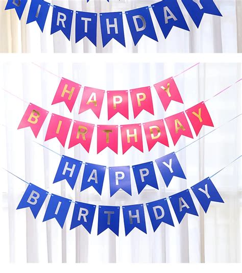 Hot Selling Happy Birthday Banner Bunting Birthday Party Wall Decoration Gold Stamping Hanging ...