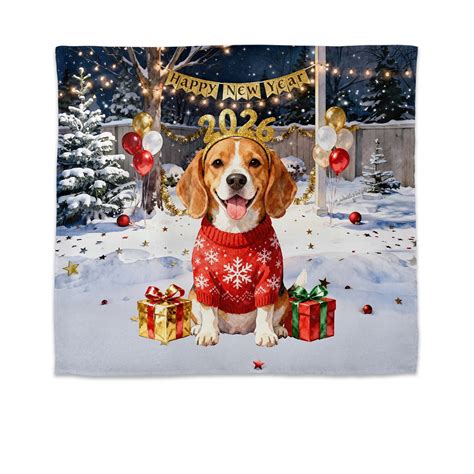 Happy New Year 2026 Beagle Holiday Balloons Party Snow Tapestry Beagles Dog Lover Gifts Idea