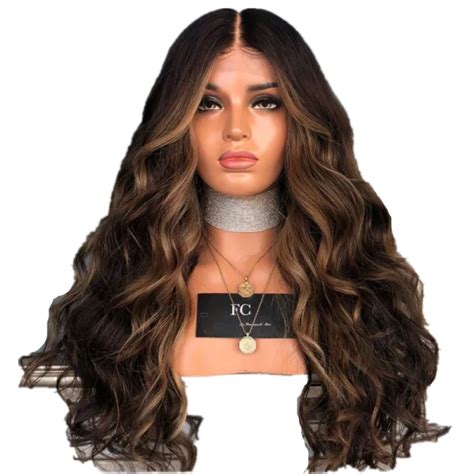 Dropship Long Wavy Brown Root Honey Blonde Ombre Wig Half Hand Tied