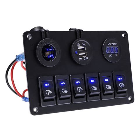 6 Gang LED Switch Panel 12V Power Outlet USB Charger 3.1A Digital ...