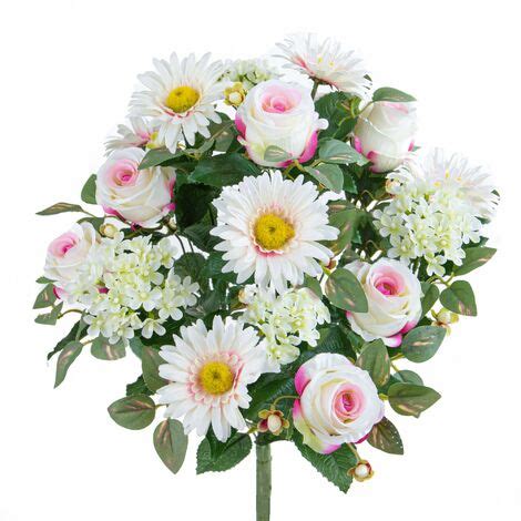 Set Bouquet Artificiale Rose Gerbera Per Fiori Beige