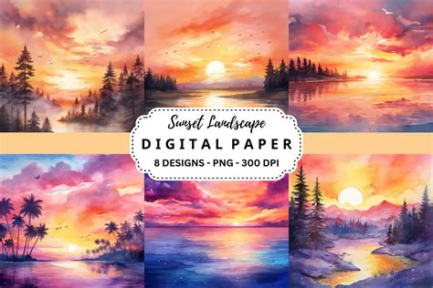 Sunset Landscape Watercolor Background Graphic by pcudesigns · Creative ...