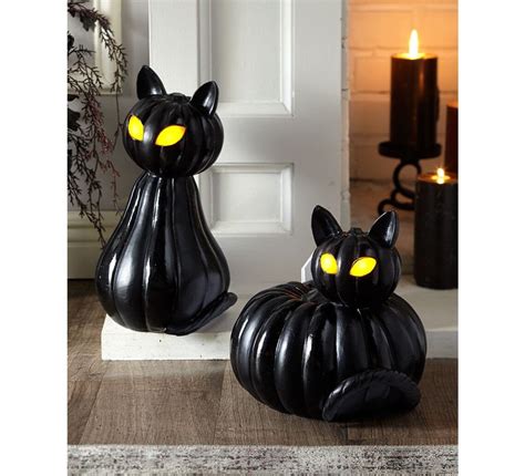 Ceramic Lighted Black Cat Halloween Decor Black Cat Decor Etsy