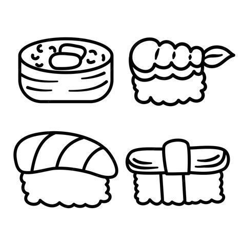 cute sushi asian food coloring book premium vector