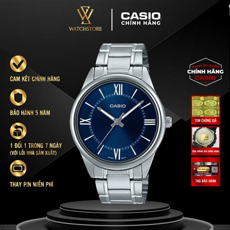 Đồng Hồ Nam Casio MTP V005D 2B5UDF Mặt Kính Khoáng Màu Xanh Dạ Quang