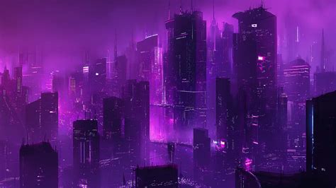 Cyberpunk City Purple Desktop Wallpaper - Purple Wallpaper in 4K