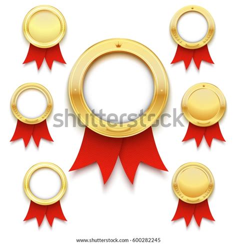 Set Golden Badge Red Ribbon Stock Vector Royalty Free 600282245