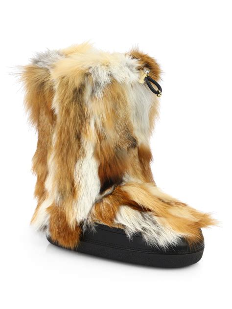 Lyst Chloé Fox Fur Apres Ski Boots In Natural