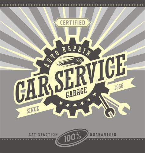 Car Service Retro Banner Design Concept Vintage Garage Poster With Car