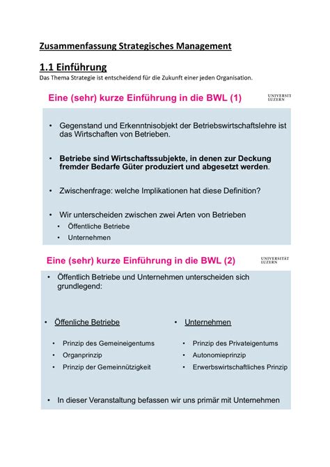 Zusammenfassung Strategisches Management Der Wettbewerbsvorteil