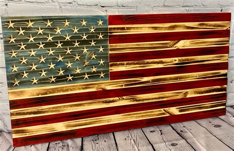 Distressed Rustic Wood Burned American Flag Wood Burned Flag Etsy