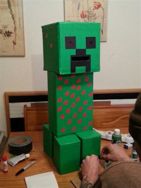 Minecraft Creeper Cardboard Valentine Mailbox For Our 5th Grader I Light Up When Car