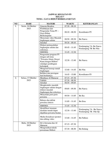 Jadwal Kegiatan P Asdas Jadwal Kegiatan P Kelas Tema Gaya