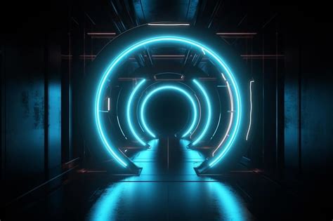 Portal de luz de neón futurista anillos de túnel que brillan