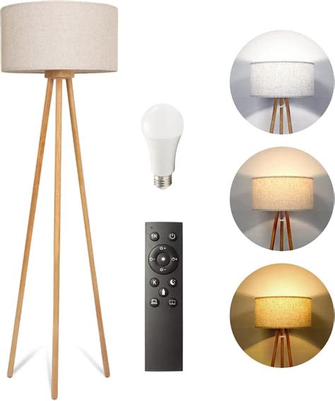 Allesin Wood Tripod Floor Lamp Living Room LED Dimmable Continuously