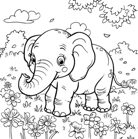 Página Para Colorear Ilustración Vectorial De Bebé Elefante De Dibujos Animados Para Libro Para