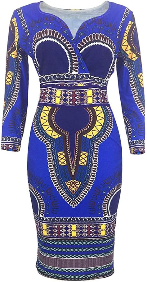 Women S African Tribal Print Wrap Dress Long Sleeve Ethnic Print Sexy V