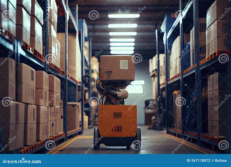 Robot Works in a Logistics Warehouse Stock Illustration - Illustration ...