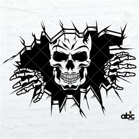 Skull In The Wall Svg File Skeleton Coming Out Of The Wall Svg Skull