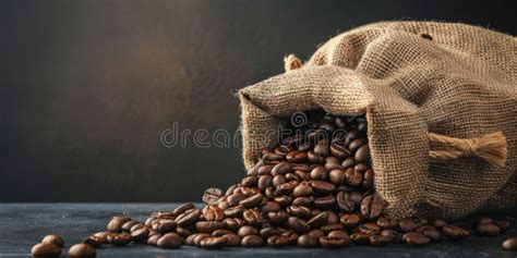 Freshly Roasted Coffee Beans Spilling From A Burlap Sack With A Rich