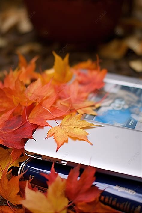 Fall Leaves Are On Top Of A Laptop Background Wallpaper Image For Free ...