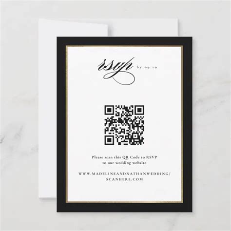 Elegant Script Black And Gold Wedding Qr Code Rsvp Card Zazzle