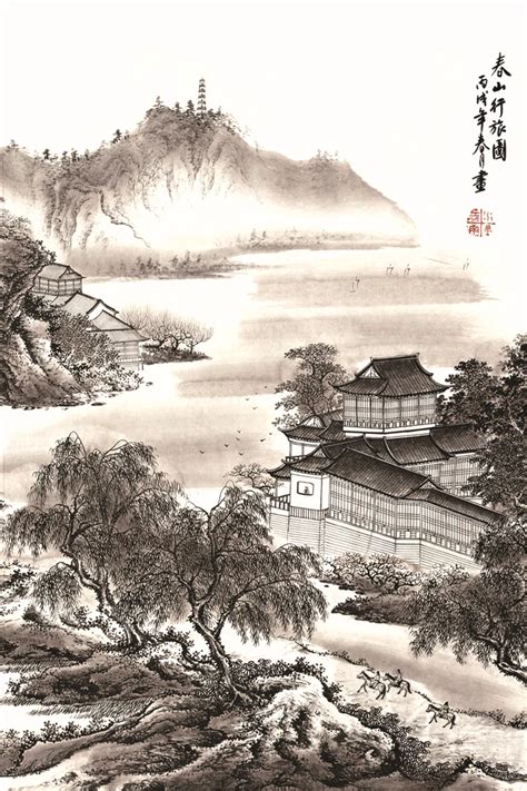 traditional Chinese painting scenery landscape picture painting on ...