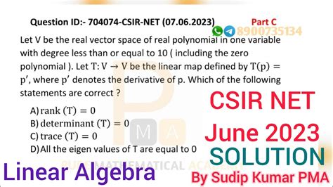 CSIR NET June 2023 Linear Algebra Solution Q Id 704074 Mathematics