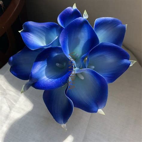 Picasso Royal Blue Calla Lily Bouquet Dark Blue Flowers Artificial