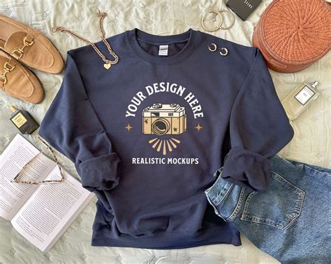 Gildan 18000 Navy Sweatshirt Mockup Gildan 18000 Navy Flatlay Instagram