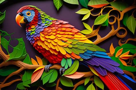 Premium Photo Colorful Bird Sitting On Top Of Tree Branch With Leaves