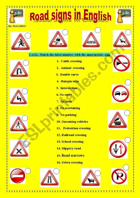 Road signs - ESL worksheet by layt