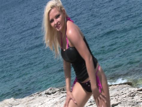 Blonde Girl And Outdoor Striptease