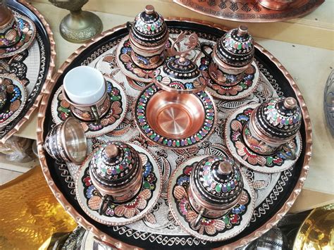 Turkish Coffee Cup Set Traditional Patterned Copper Coffee Etsy