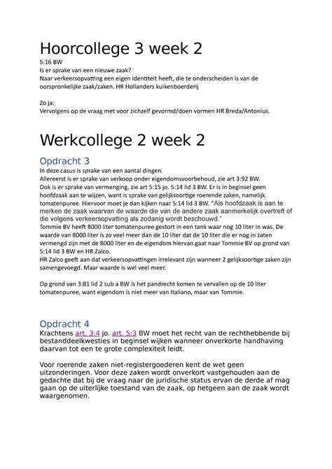 Burgerlijk Recht L Week 2 Werkgroep Uitwerkingen Hoorcollege 3 Week 2