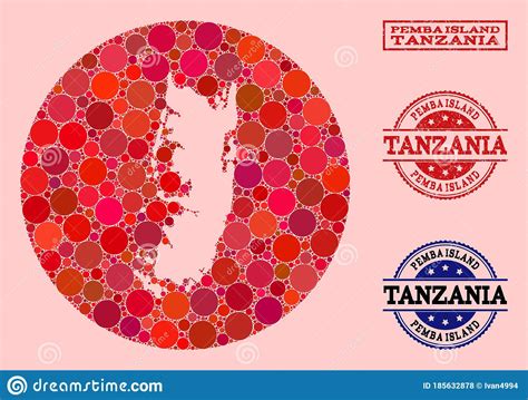 Hole Circle Map Of Pemba Island Mosaic And Grunge Seal Stock