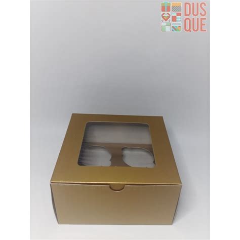 Jual DUS BOX ISI CUPCAKE MUFFIN PUDING LUBANG 4 GOLD EMAS 10 Pcs