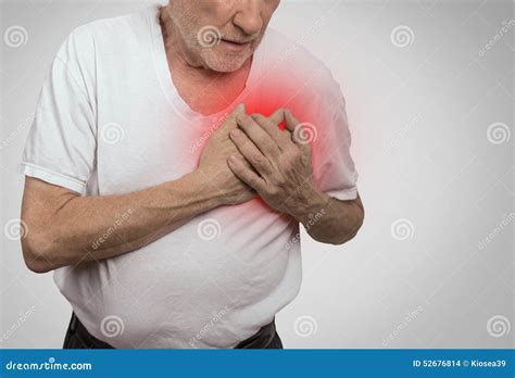 Senior Man Suffering From Bad Pain In His Chest Stock Photo Image