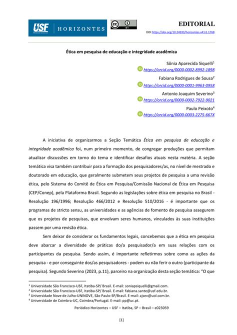 PDF Ética em pesquisa de educação e integridade acadêmica Editorial