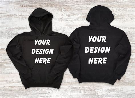 Black Hoodie Mock Up Gildan 18500 Back Front Flat Lay Image Adult Sweatshirt Blank Digital Image