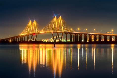 Fred Hartman Bridge At Night Photograph by Tim Stanley